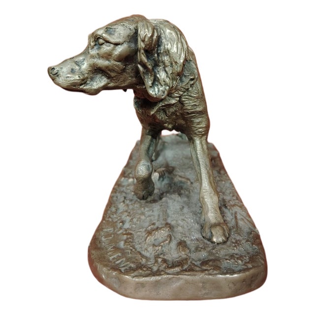 Antique Signed Bronze Figure of a Hunting Dog by Pier Jules Mene For Sale