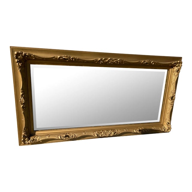 Antique Wmp Company Large Rectangular Louis XIV Ornate Carved Pierced Giltwood and Golden Stucco Beveled Wall Mirror For Sale