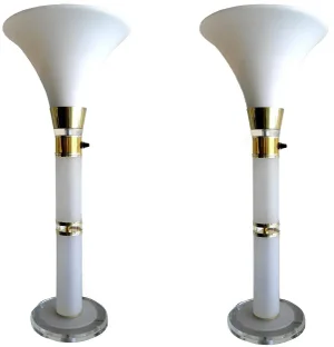 Vintage Opaline & Lucite Lamps - A Pair