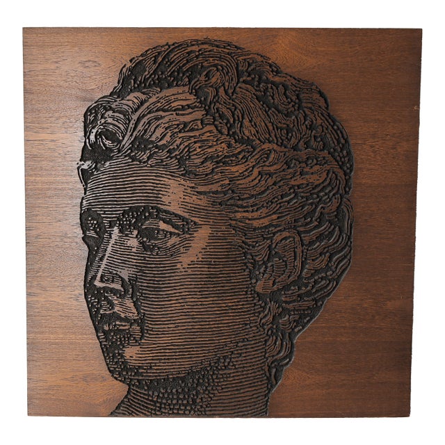 Monumental Mid-Century Carved Op Art Relief Portrait, 1960s For Sale