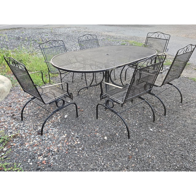 Late 20th Century Wrought Iron Patio Table & 6 Chairs For Sale In New York - Image 6 of 13