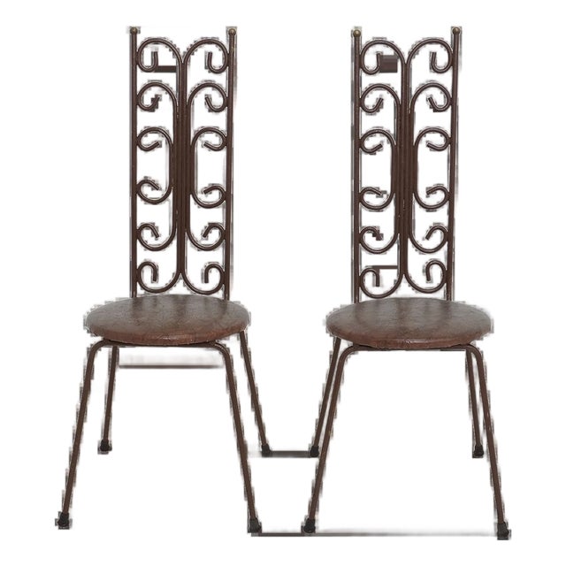 Mid 20th Century Pair of Iron Scroll Side Chairs For Sale