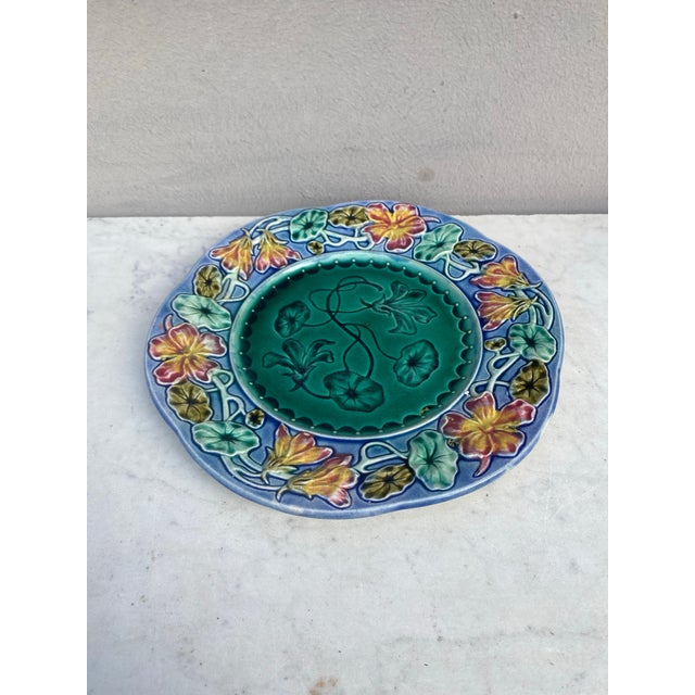 19th Century French Majolica Flowers Plate.