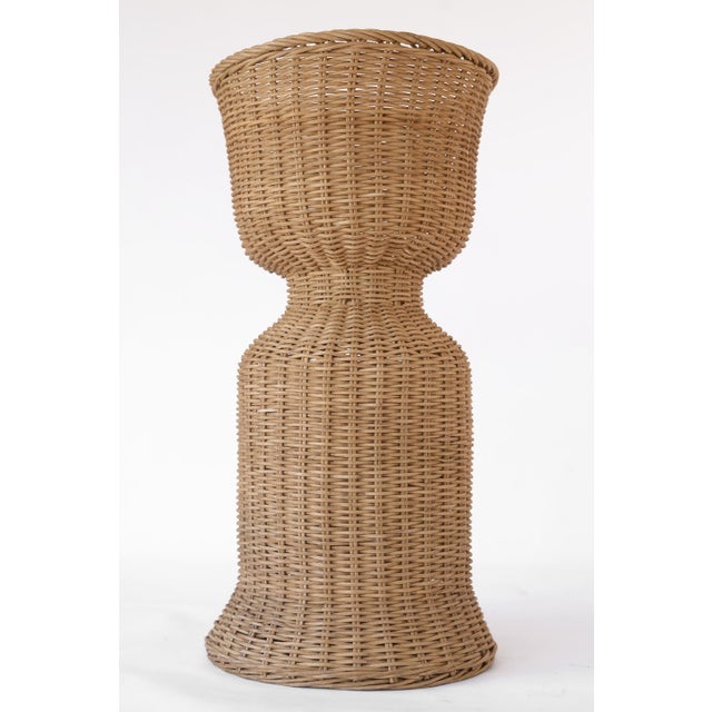 Vintage Boho Wicker Rattan Pedestal Plant Stand For Sale In San Francisco - Image 6 of 12