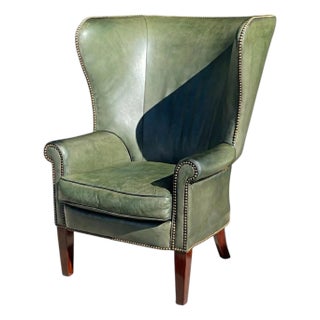 20th-C. English Style Ralph Lauren Leather Hepplewhite Wing Chair For Sale