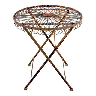Late 19th Century French Wirework Iron Scallop & Flower Garden Table For Sale