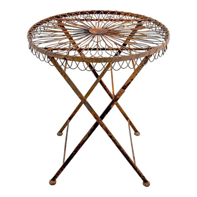 Late 19th Century French Wirework Iron Scallop & Flower Garden Table For Sale