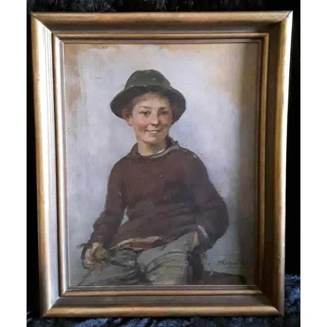 Paper Portrait of a Sitting Boy, 1900s, Oil on Cardboard For Sale - Image 7 of 7