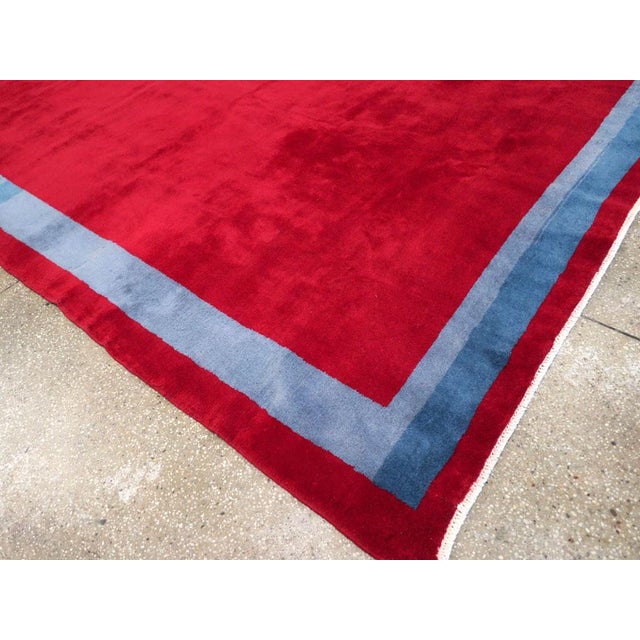 Ruby Red Galerie Shabab Collection Mid-20th Century Handmade Turkish Art Deco Style Room Size Carpet For Sale - Image 8 of 10
