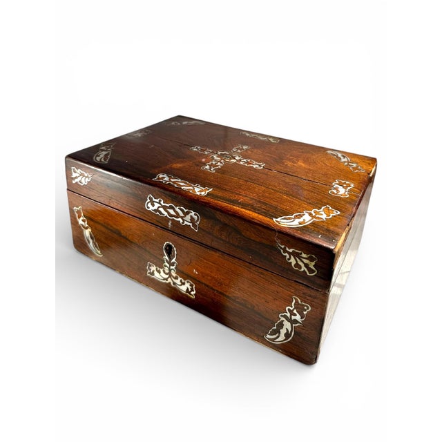 Antique Victorian English Mother-of-Pearl Inlaid Rosewood Box. For Sale - Image 14 of 15