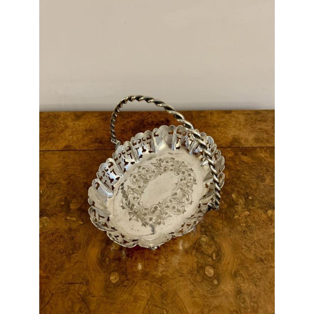 Antique Edwardian Silver Plated Cake Basket, 1900 For Sale - Image 3 of 5