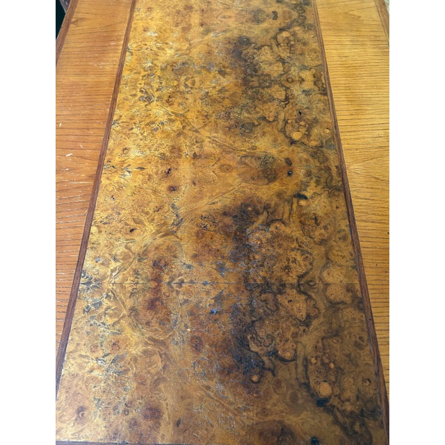 Handsome Vintage Burl and Inlaid Desk With Ebonized Base For Sale In Philadelphia - Image 6 of 11