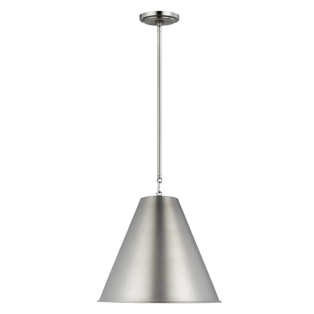 Transitional Thomas O'Brien By Visual Comfort Studio Gordon 1-Light Pendant with Steel Shade in Antique Brushed Nickel For Sale - Image 3 of 3