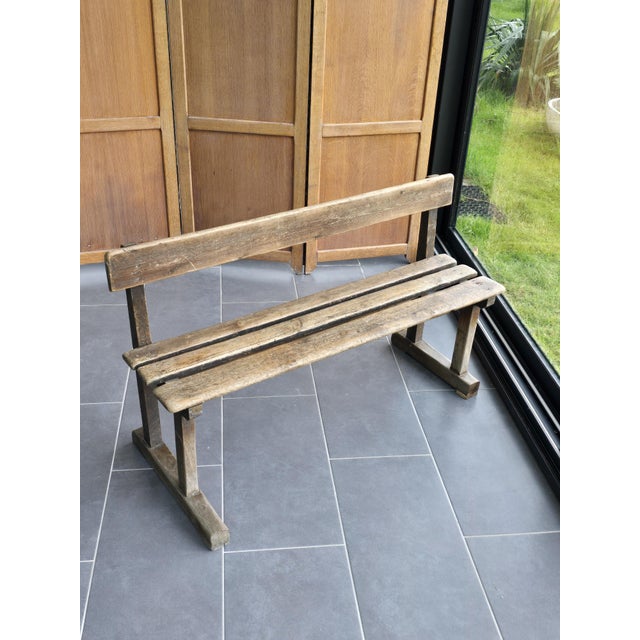 Antique Oak School Bench, 1920s For Sale - Image 10 of 13