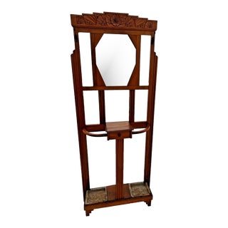 Early 20th Century Art Deco Hall Tree, Mirror, Wormhole Maple For Sale