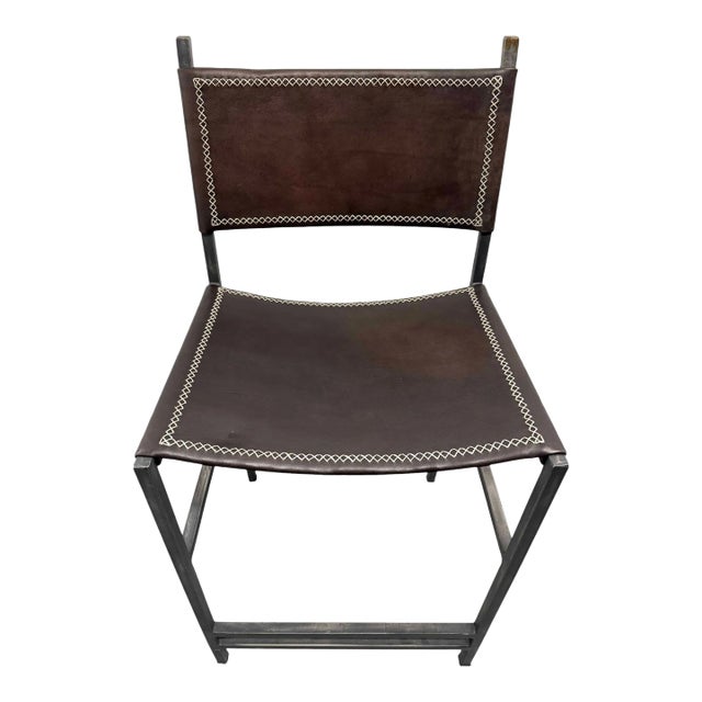 Sol & Luna Brown Leather and Iron Counter Stool, Showroom Sample For Sale