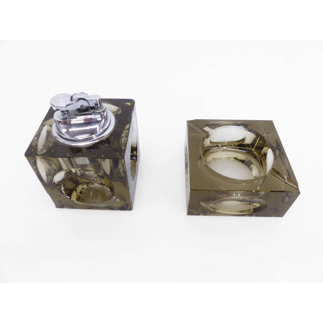 Space Age Ashtray and Table Lighter Set in Smoked Murano Glass by Antonio Imperatore, 1970, Set of 2 For Sale - Image 4 of 9