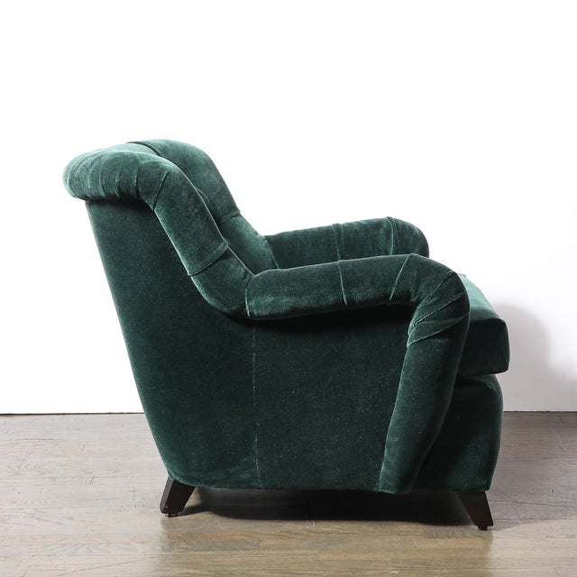 Green Mid-Century Diamond Tufted Back Viridian Green Velvet Lounge Chair by James Mont For Sale - Image 8 of 10