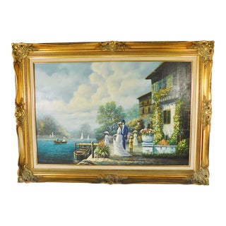 Original Signed D.Monty Oil on Canvas Painting Framed in Gold Wood For Sale