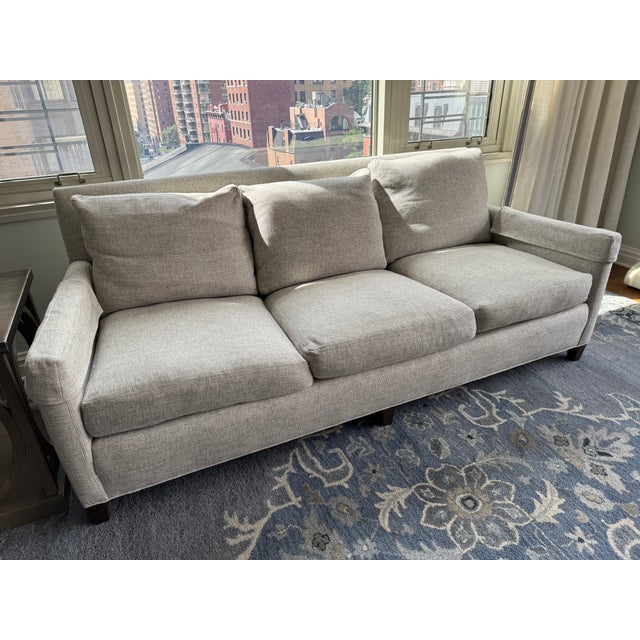 Lee Industries sofa with down-filled cushions upholstered in Pindler Gatwick fabric.