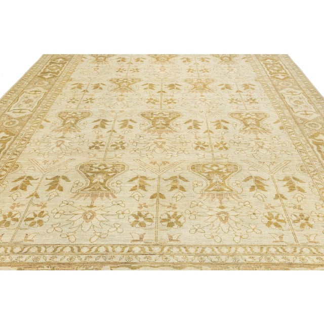 2020s Elegant Golden Ivory Modern Oushak Style Hand-Knotted Wool Rug 10x14 For Sale - Image 5 of 10