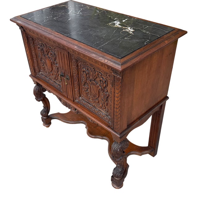 Antique Humidor Cabinet Table With Marble Top & Copper Lining For Sale - Image 4 of 7
