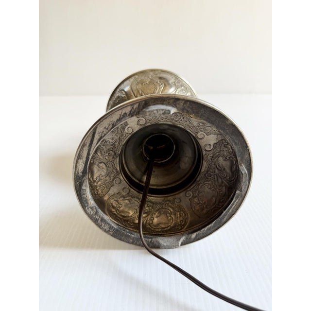 Silver The Meteor Silver Repousse Antique Oil Lamp, Converted to Electric For Sale - Image 8 of 18