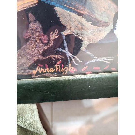 1990s Framed Folk Art Print Titled Bird Tables by British Artist Anna Pugh For Sale - Image 4 of 6