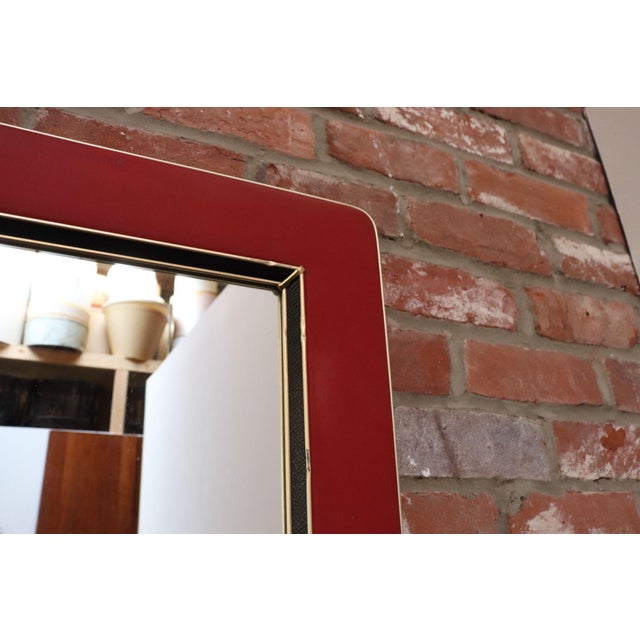 1950s Vintage Umberto Mascagni Upholstered Wall Mirror With Leather and Brass Border For Sale - Image 5 of 18
