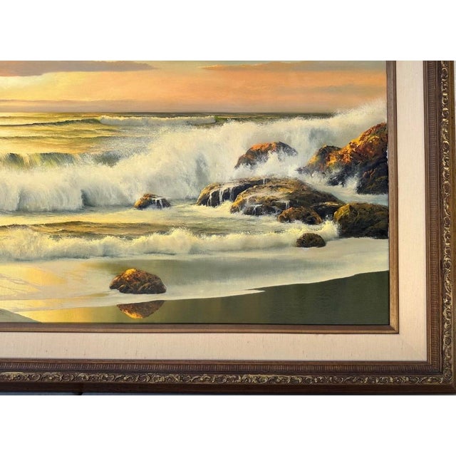 Textile Listed Artist William Hoffman X Large Gold Gilt Framed Sunset Seascape 1970 For Sale - Image 7 of 18