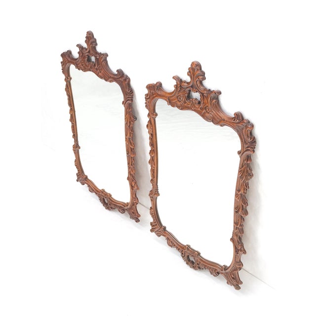 Henkel Harris Pair of Chinese Chippendale Style Carved Mahogany Wall Mirrors MINT! For Sale - Image 4 of 10