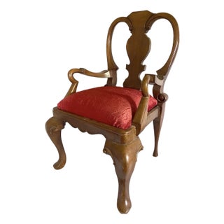 Early 20c Queen Anne Red Velvet Mahogany Chair - 1 Pc For Sale