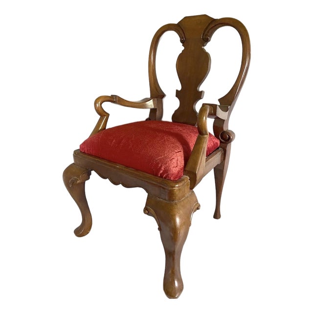 Early 20c Queen Anne Red Velvet Mahogany Chair - 1 Pc For Sale