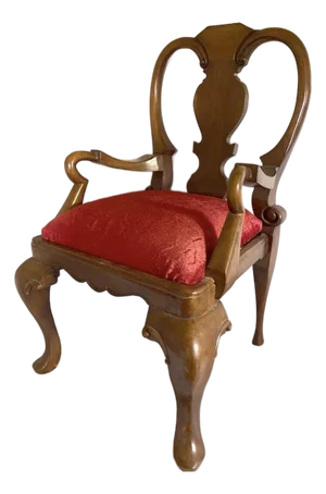 Early 20c Queen Anne Red Velvet Mahogany Chair - 1 Pc