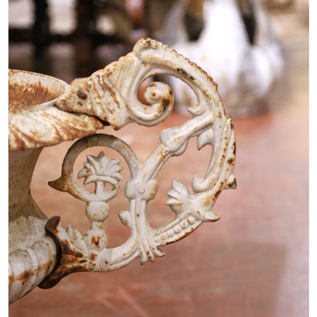 Pair of Early 20th Century French Painted Iron Chambord Garden Urn Planters For Sale In Dallas - Image 6 of 13