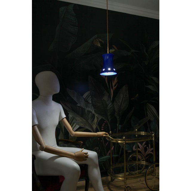 Mid-Century Modern Blue Enameled Iron Pendant Light, 1960s For Sale - Image 4 of 18
