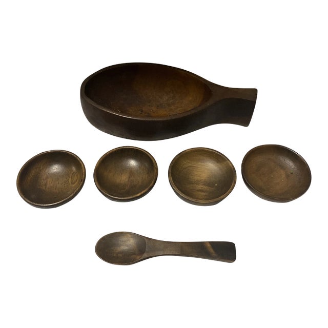 Wooden Asian Serving Bowls With Mini Bowls For Sale