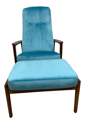 Mid Century Modern Danish Folke Ohlsson Lounge Chair and Ottoman Newly Reupholstered