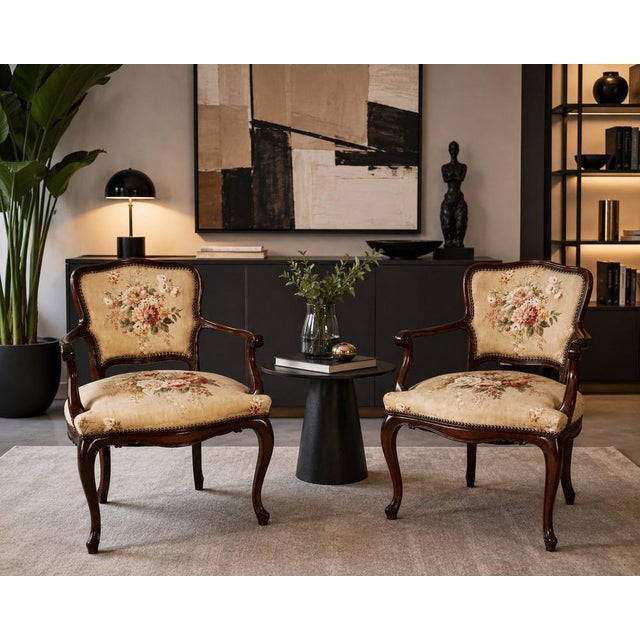 Brown Antique Venetian Walnut Armchairs from Noble Residence, Italy, 1880, Set of 2 For Sale - Image 8 of 11