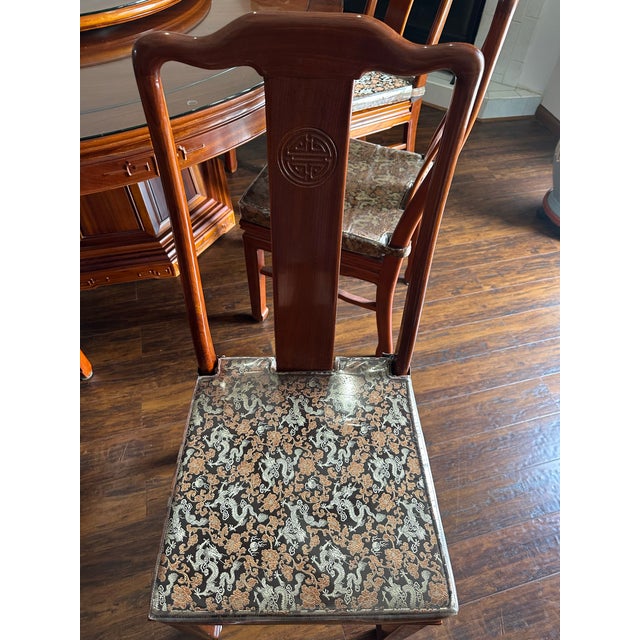 Vintage Burmese Rosewood Mid-Century Chinese Round Dining Table & 10 Chairs Set With Lazy Susan For Sale - Image 11 of 12