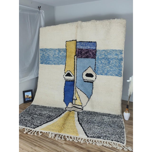 Cubist Abstract Multicolor Handwoven Wool Moroccan Rug For Sale - Image 10 of 12