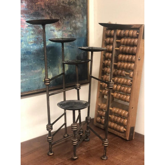 1970s Vintage Mid-Century Modern Expandable Metal Candle Holder For Sale - Image 5 of 5