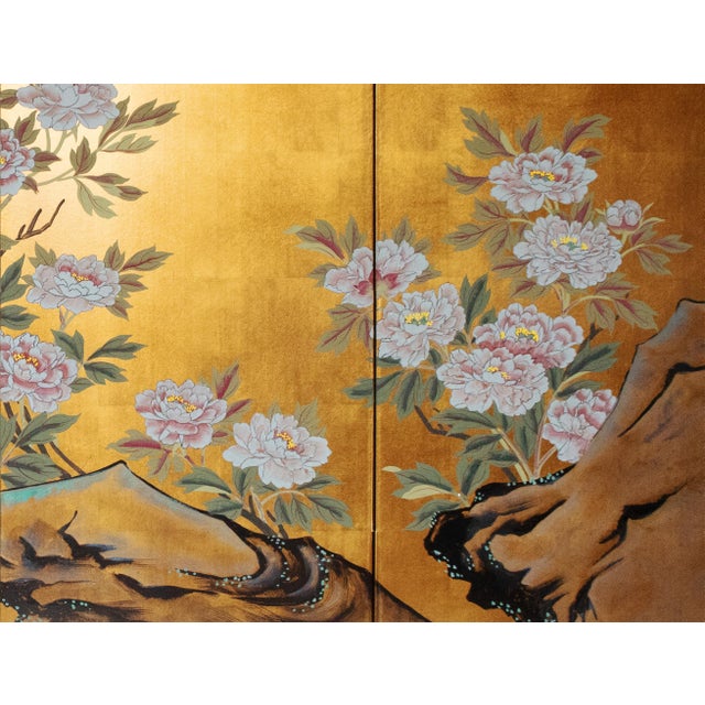 "White Peony", Japanese Late Showa Era Painted Byobu Screen For Sale - Image 4 of 18
