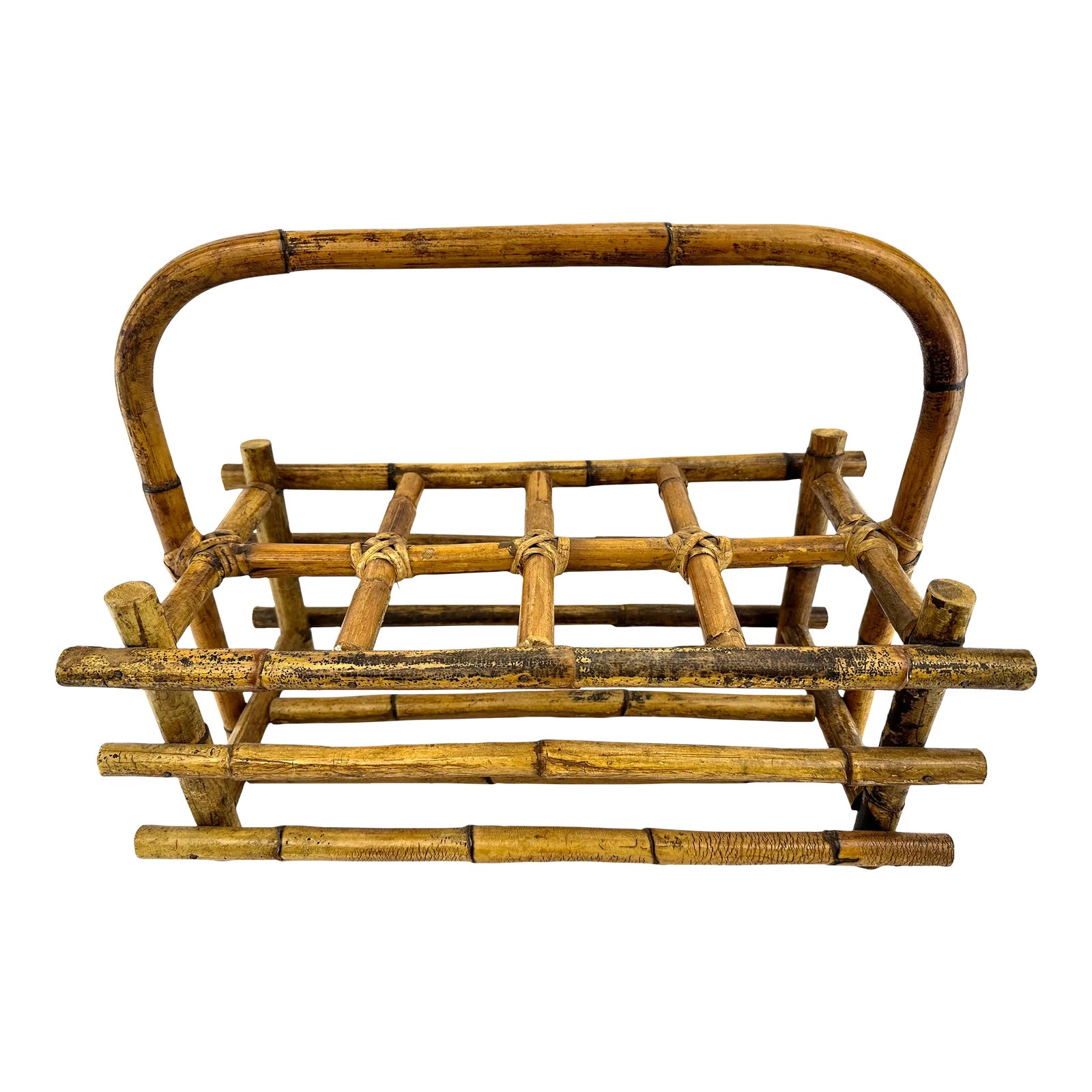 Mid Century Burnt Tortoise Bamboo Wine Rack | Chairish