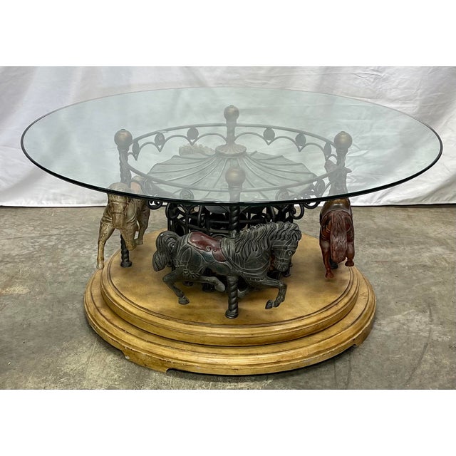 Vintage Lazy Susan Style Rotating Glass Top Carousel Horse Coffee Table
