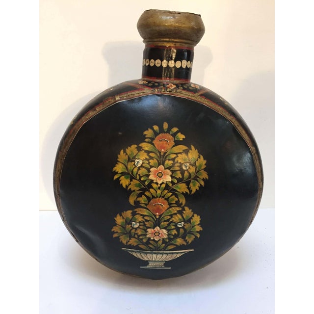 Raj large hand-hammered and hand-painted metal vessel, originally used to collect waters of the three sacred rivers, the...