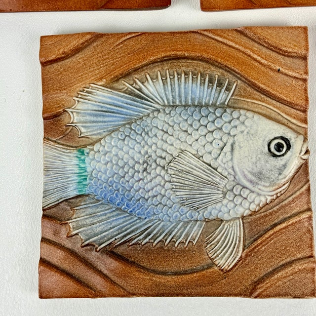 Set of 5 Natalie Surving Studios Fish Design Architectural Ceramic Tiles For Sale - Image 4 of 10