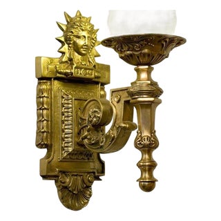 1970s Art Deco Liberty Figural Bronze Entry Sconce With Sunburst Motif For Sale