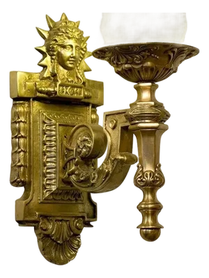 1970s Art Deco Liberty Figural Bronze Entry Sconce With Sunburst Motif