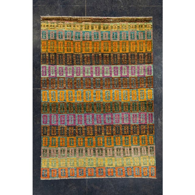 Orange Turkish Modern Handmade Rug 4' x 5'8" #17458 For Sale - Image 8 of 8